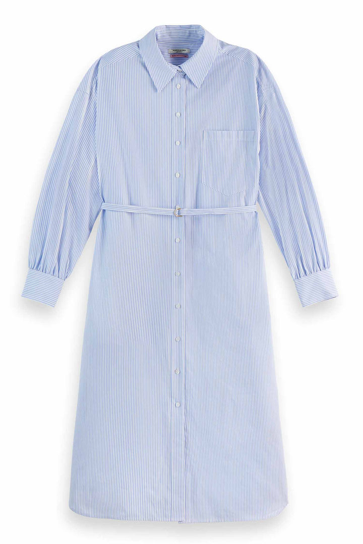 Poplin Shirt Dress in Blue Stripe
