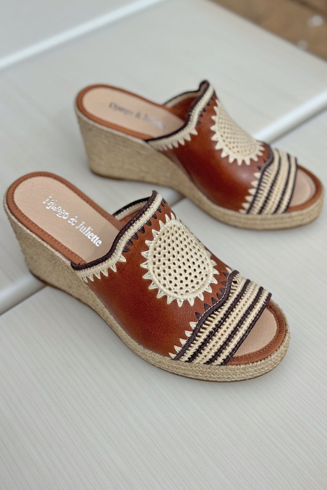 Poppsy Leather Wedges in Tan