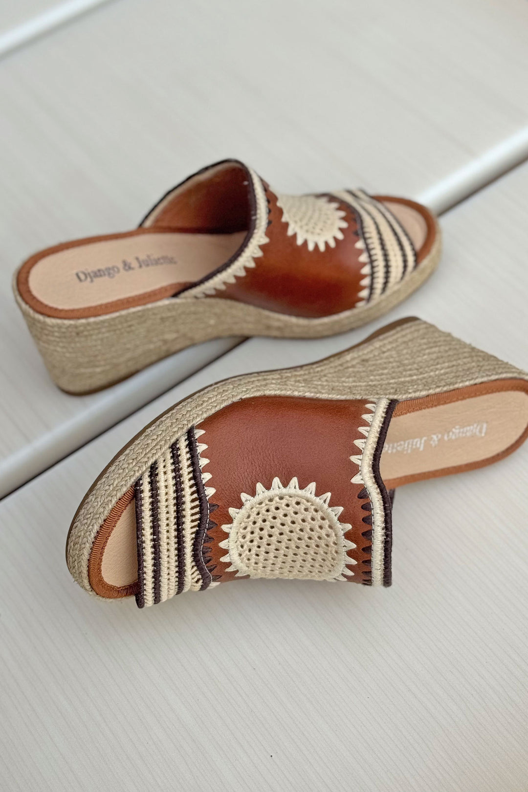 Poppsy Leather Wedges in Tan