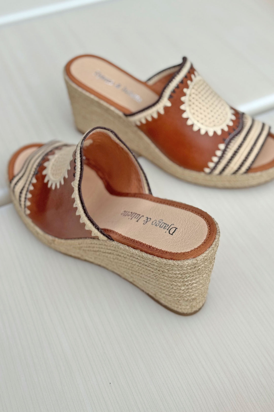Poppsy Leather Wedges in Tan