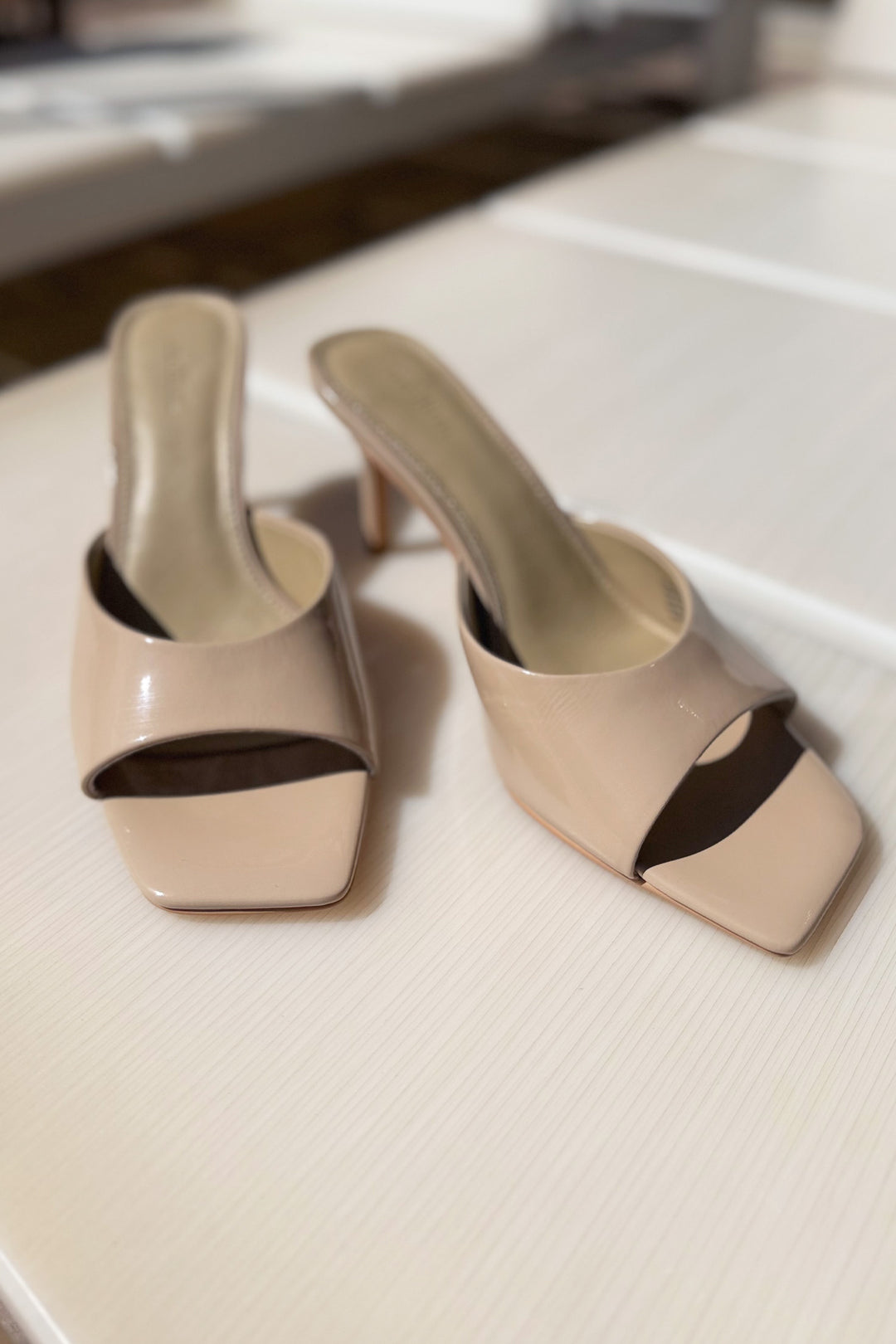 Preetence Patent Leather Heels in Latte