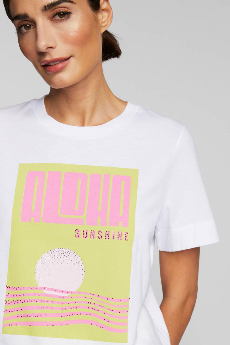 Print Front T-shirt w Rhinestone in White
