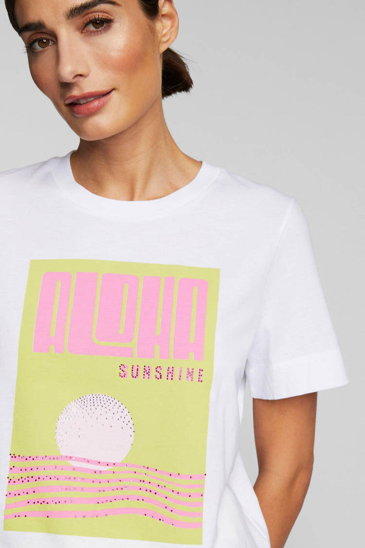 Print Front T-shirt w Rhinestone in White
