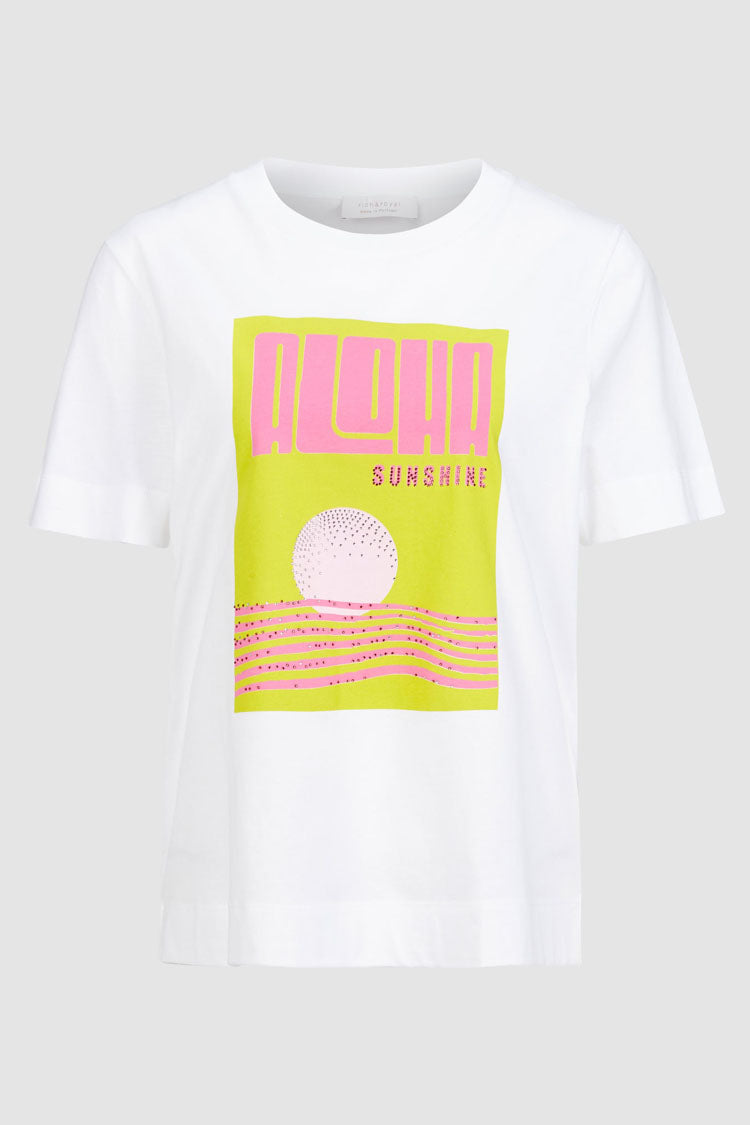 Print Front T-shirt w Rhinestone in White