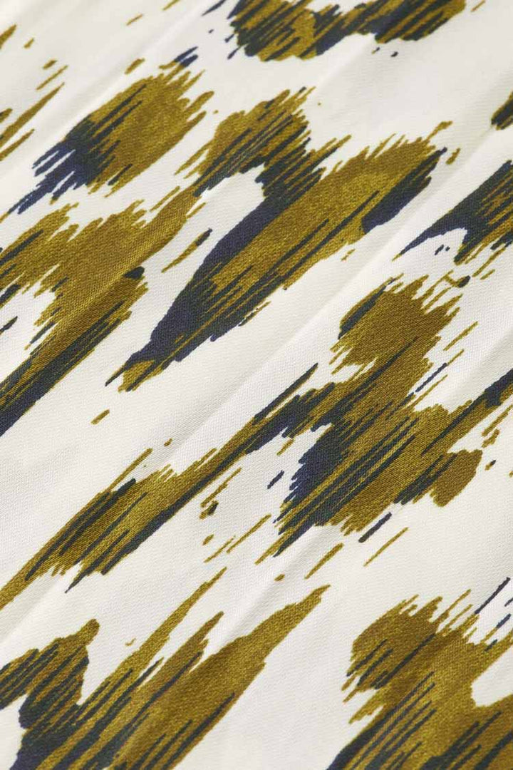 Printed LS Pleated Maxi Dress in Brushed Ikat