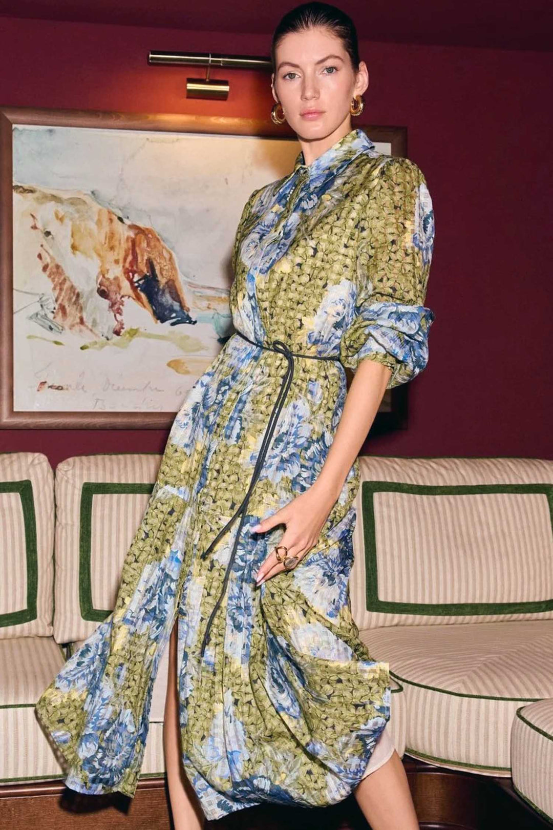 Printed Midi Dress in Urban Lime