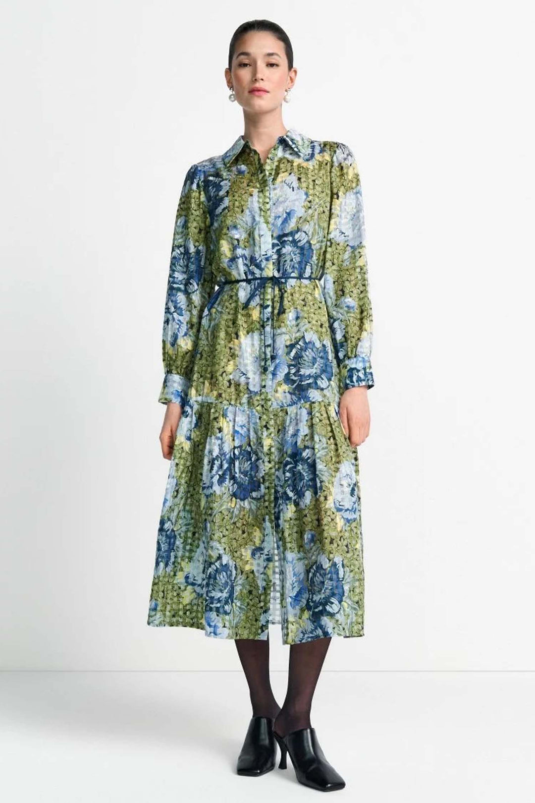Printed Midi Dress in Urban Lime