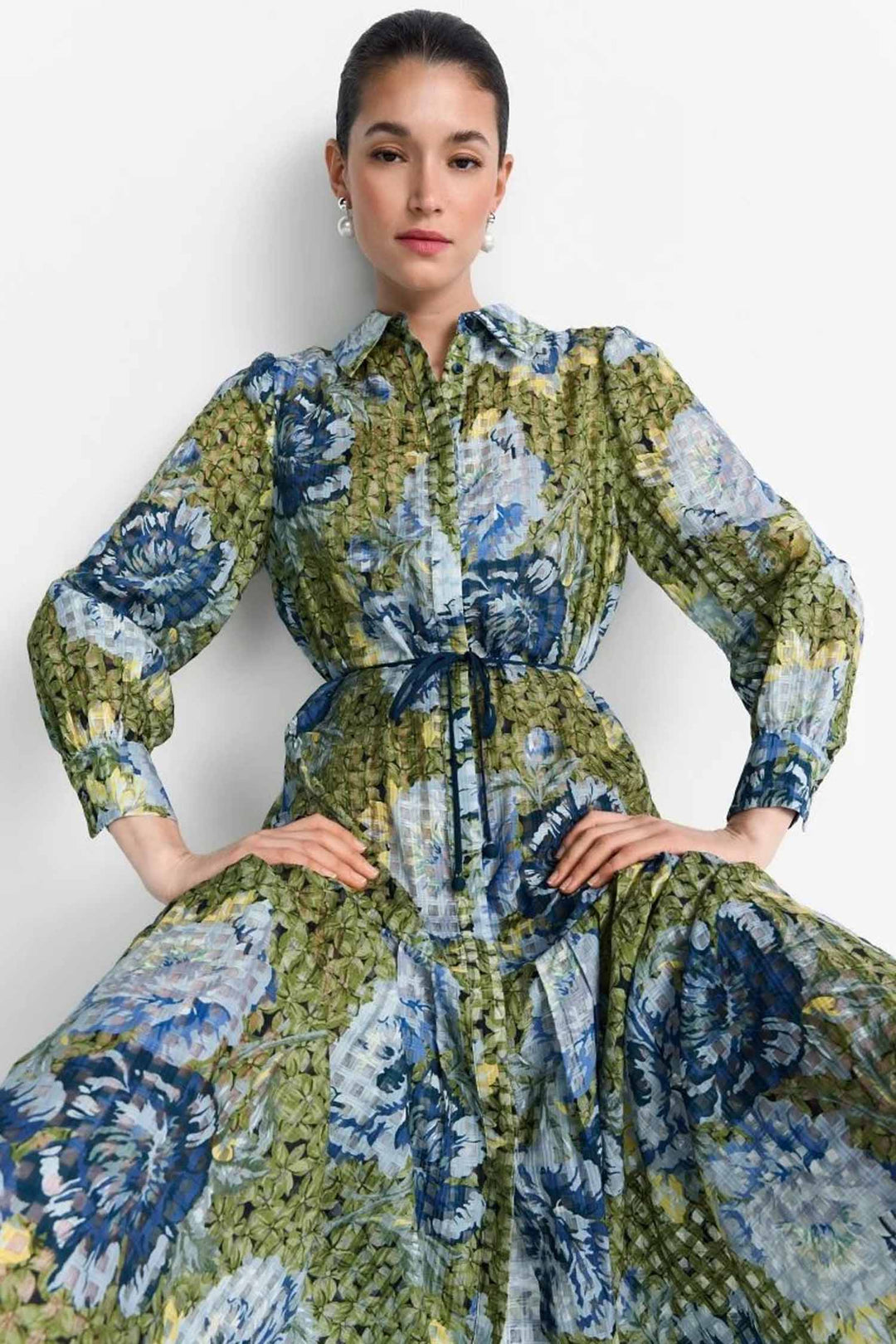 Printed Midi Dress in Urban Lime
