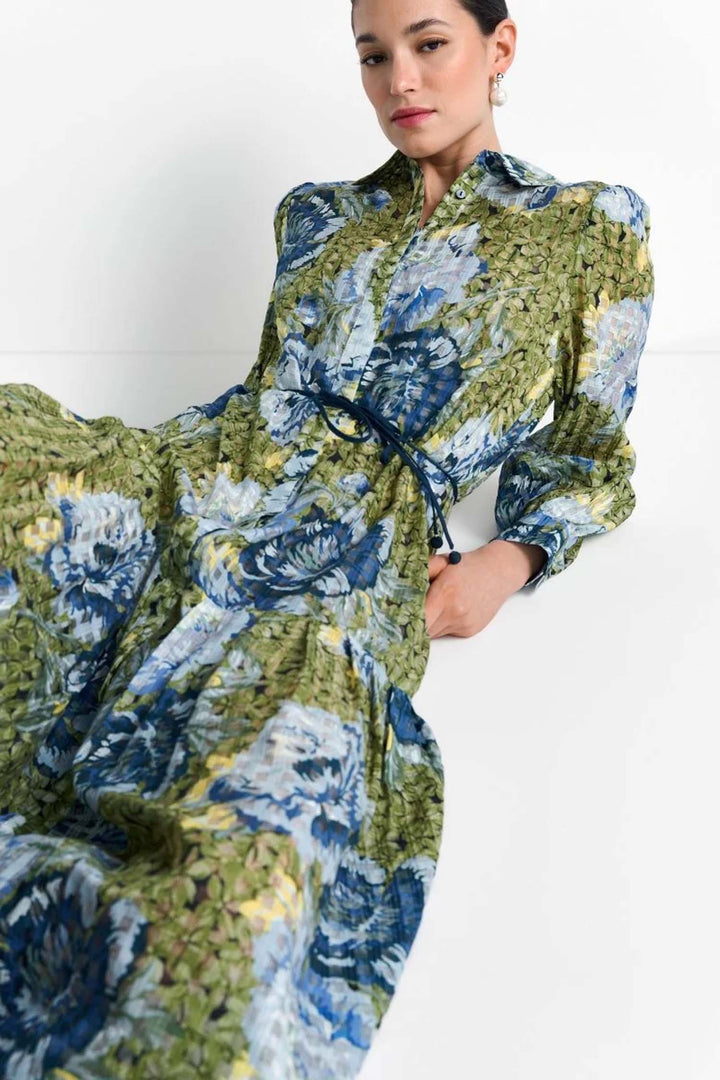 Printed Midi Dress in Urban Lime