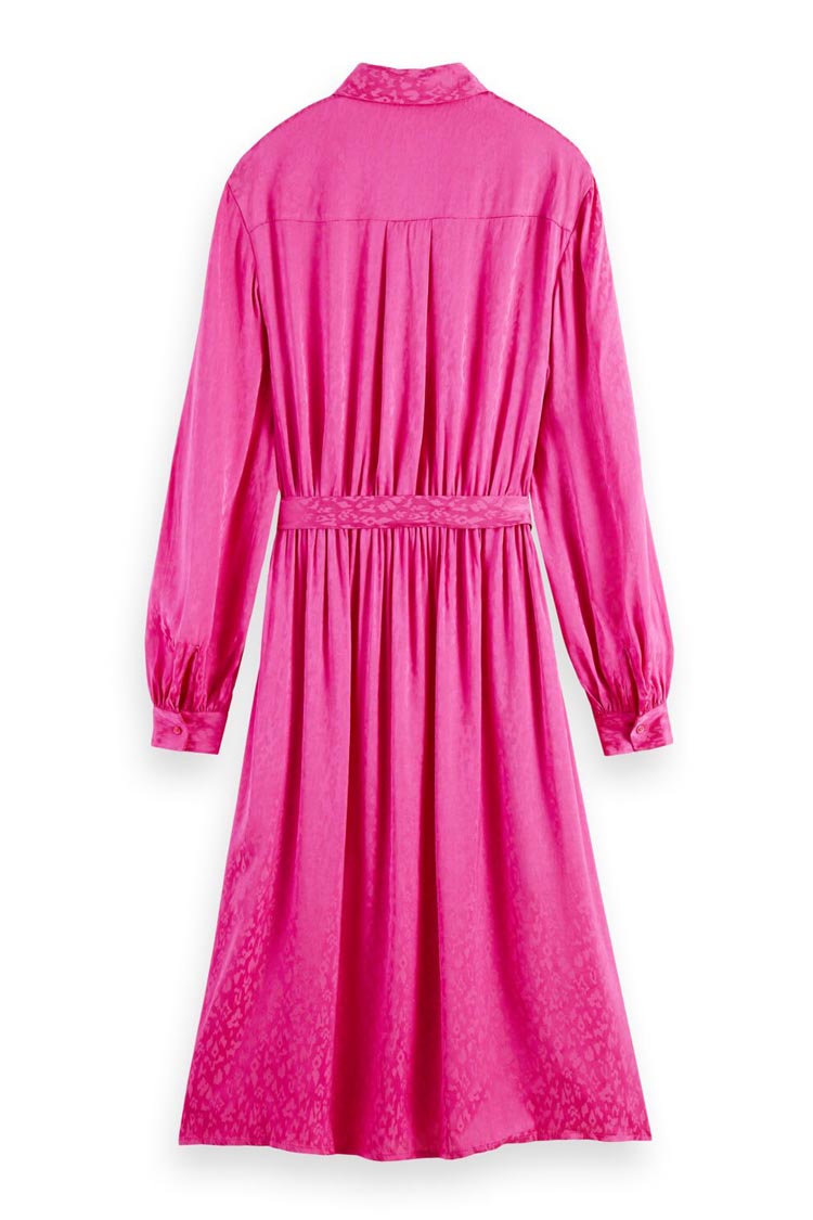 Printed Midi Jacquard Shirt Dress in Fuchsia