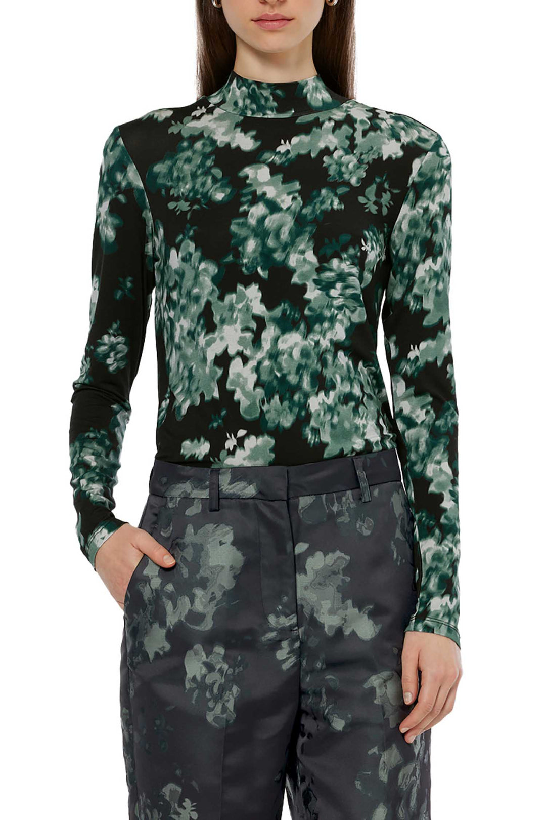 Printed Mock-neck LS Tee in Nieuw Blossom