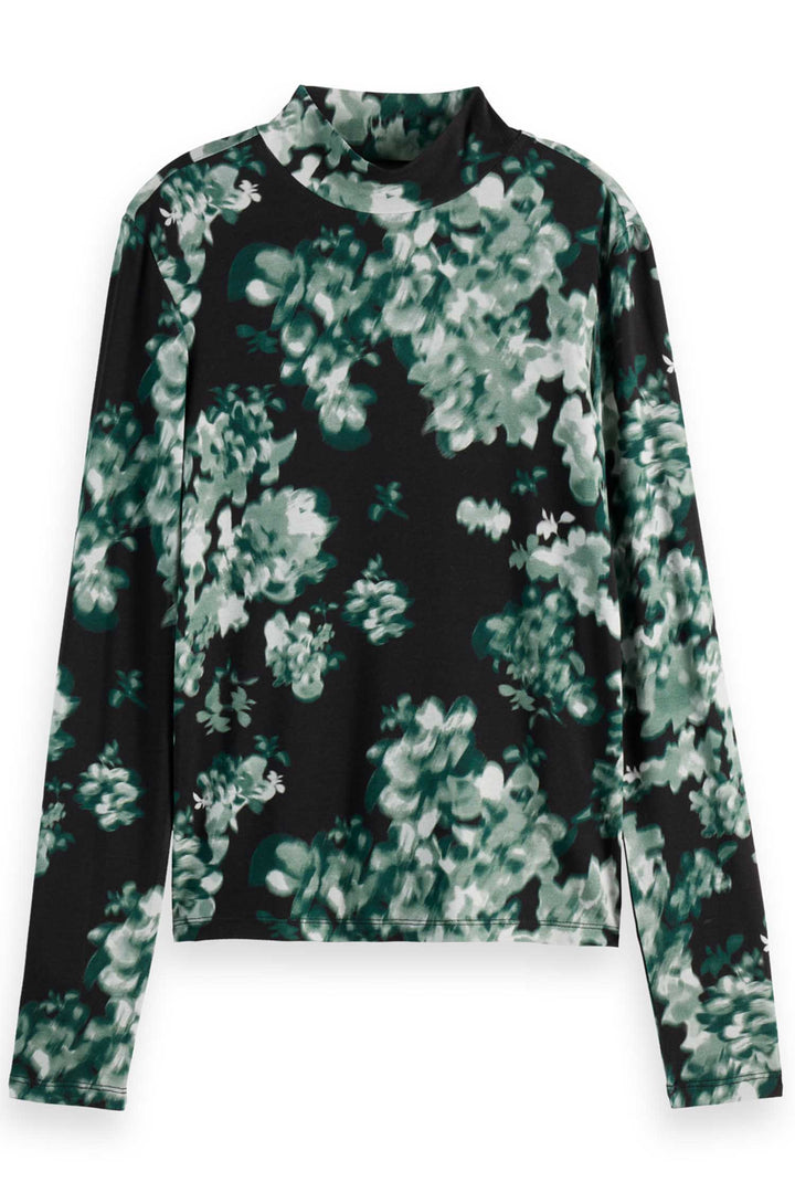 Printed Mock-neck LS Tee in Nieuw Blossom