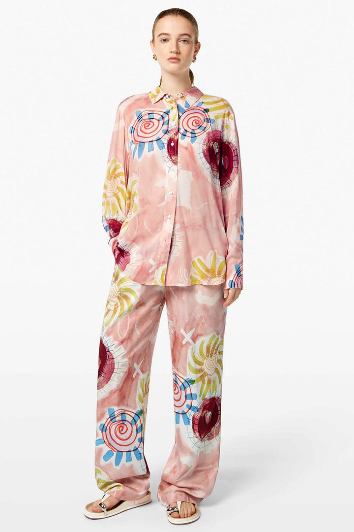 Printed Relaxed Fit Shirt in Abstract Sun Pink