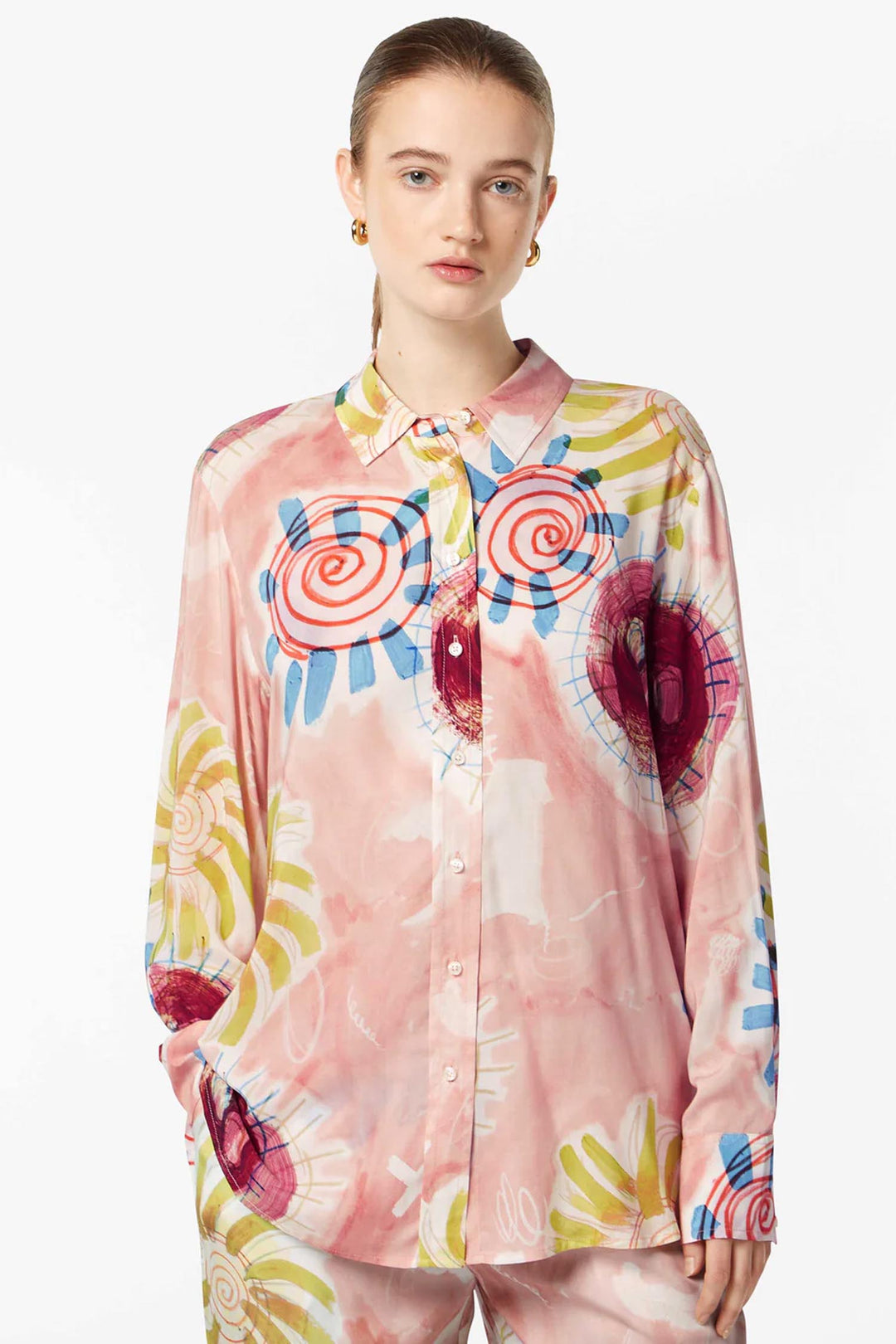 Printed Relaxed Fit Shirt in Abstract Sun Pink