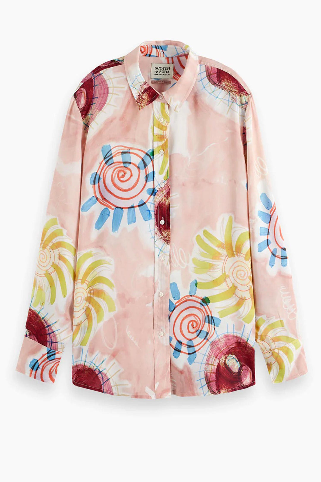 Printed Relaxed Fit Shirt in Abstract Sun Pink
