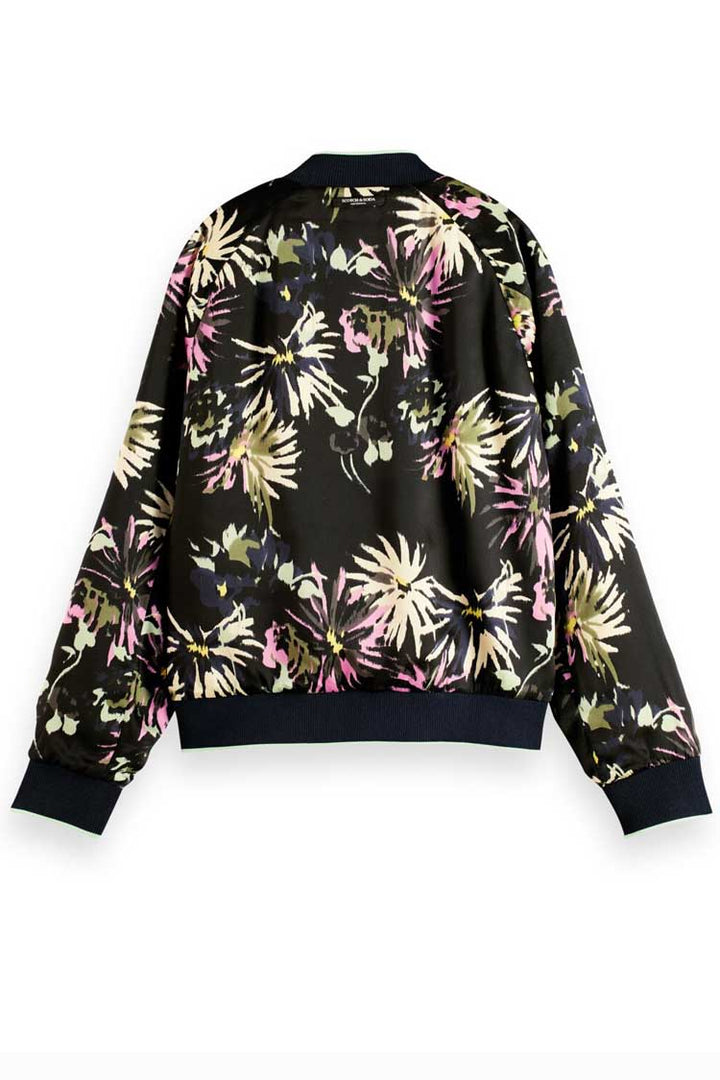 Printed Reversible Bomber Jacket in Aster Black