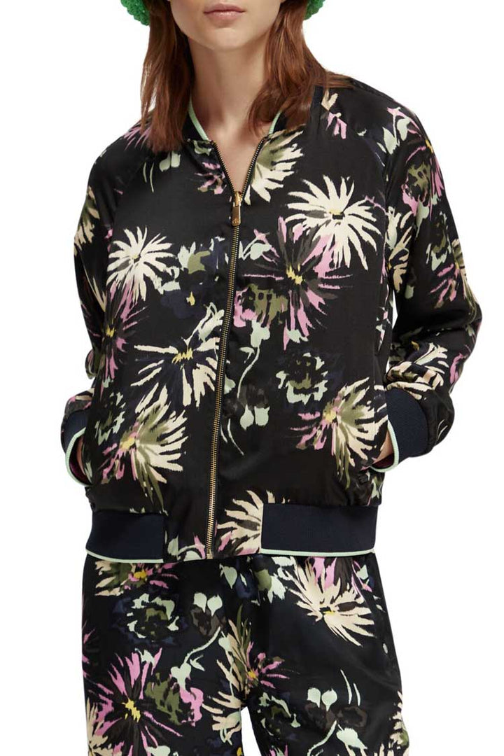 Printed Reversible Bomber Jacket in Aster Black