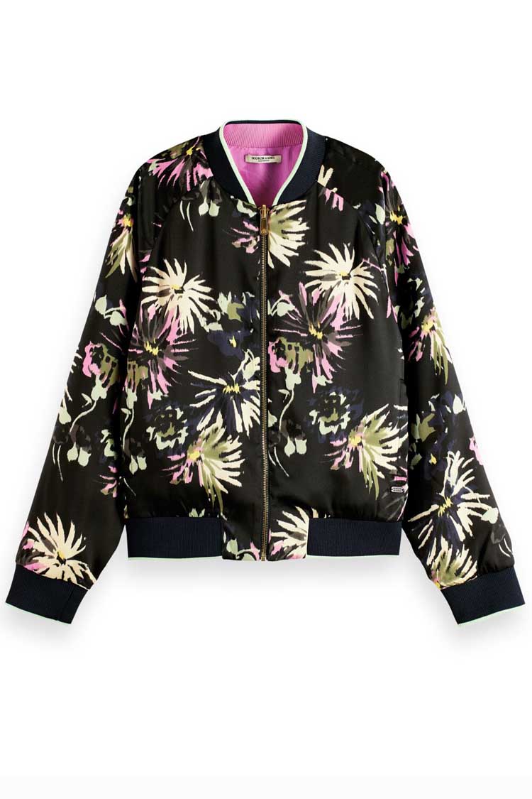Printed Reversible Bomber Jacket in Aster Black