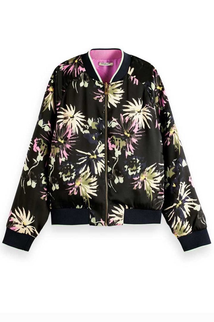 Printed Reversible Bomber Jacket in Aster Black
