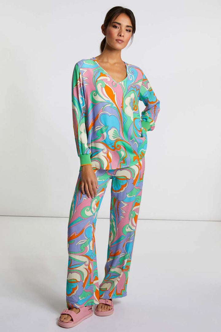 Printed Wide Leg Pant in Bouquet Green