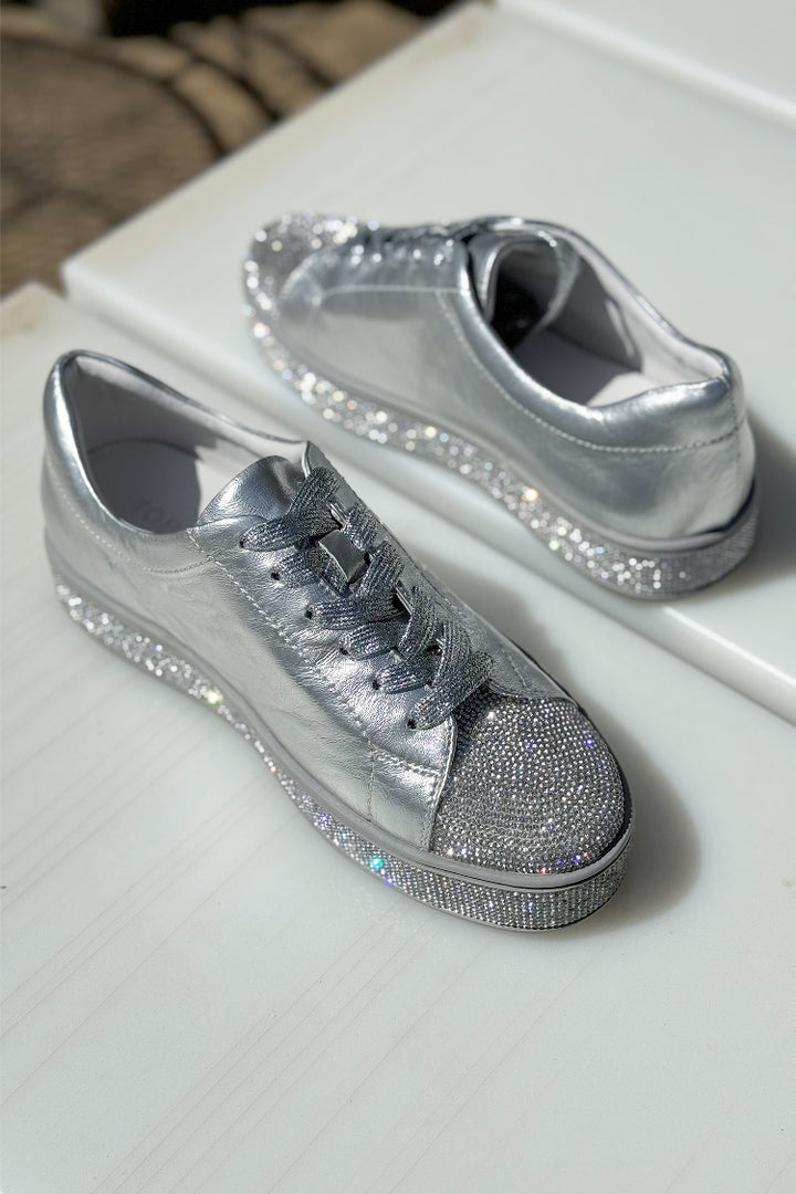 Purity Jewel Leather Sneaker in Silver