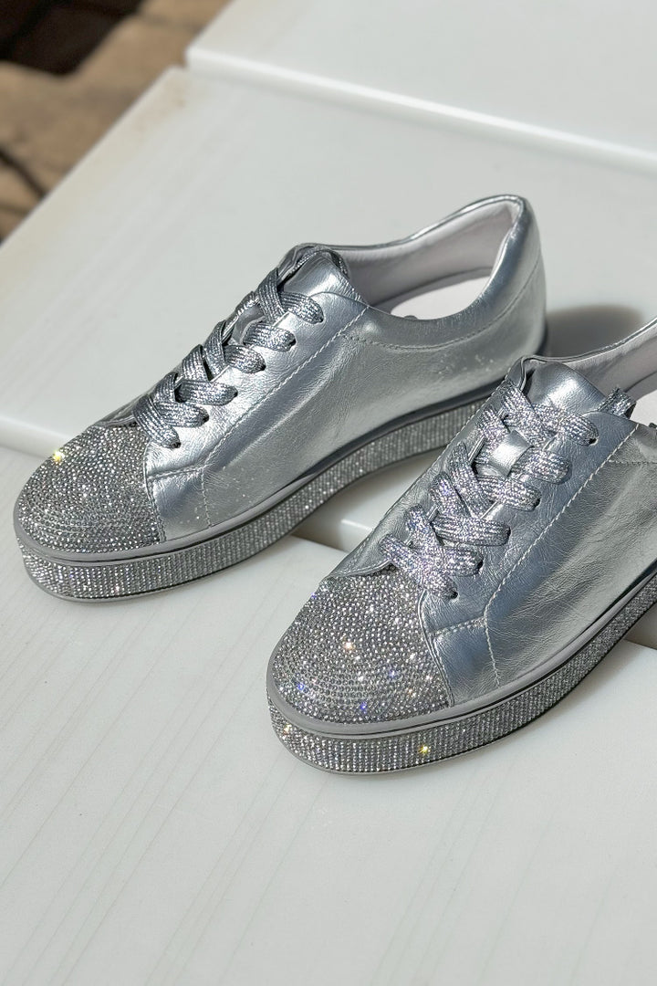 Purity Jewel Leather Sneaker in Silver