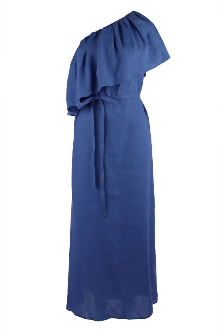 Quinn Linen One Shoulder Dress in Marine