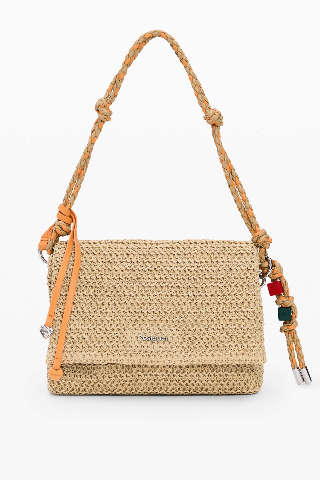 Raffia Venecia Half Logo Shoulder Bag in Natural