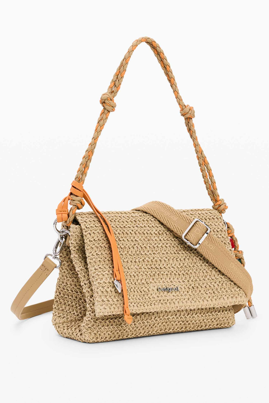 Raffia Venecia Half Logo Shoulder Bag in Natural