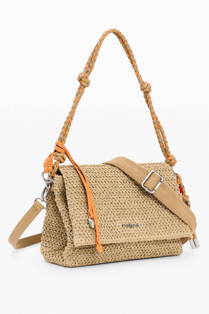 Raffia Venecia Half Logo Shoulder Bag in Natural