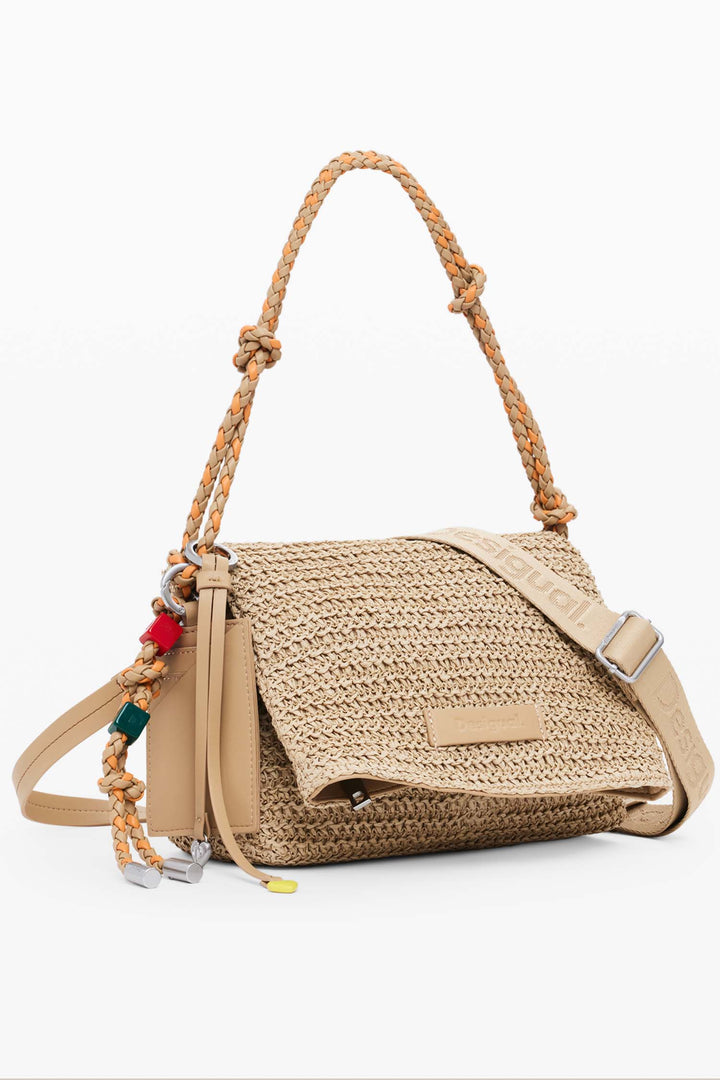 Raffia Venecia Half Logo Shoulder Bag in Natural