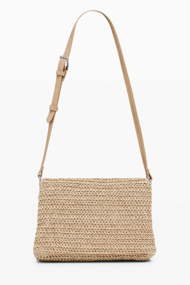 Raffia Venecia Half Logo Shoulder Bag in Natural