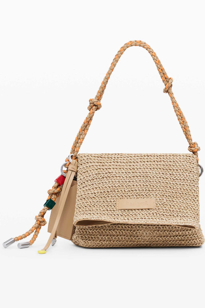 Raffia Venecia Half Logo Shoulder Bag in Natural