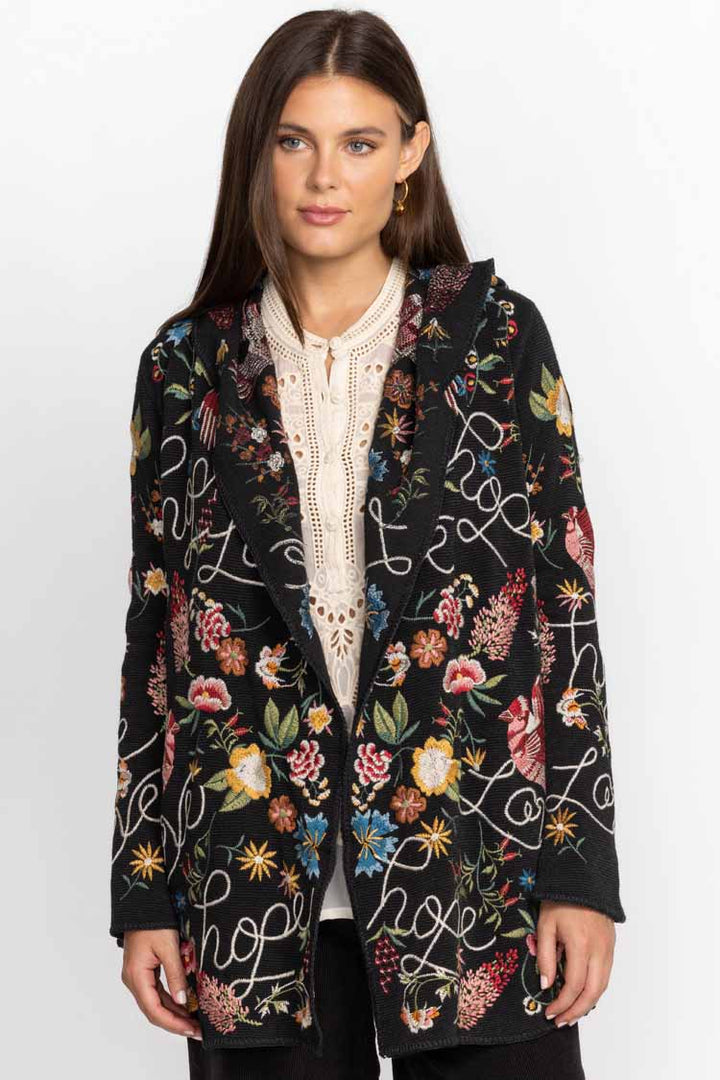 Rana Embroidered Sweater Cardi w Hood