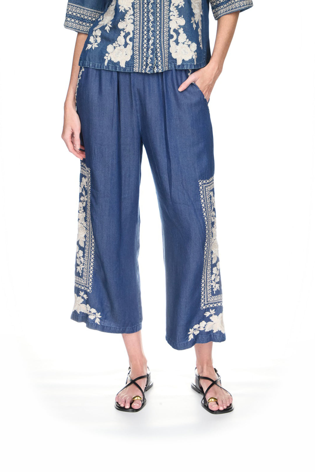 Randal Cropped Paperbag Pant in Denim Blue