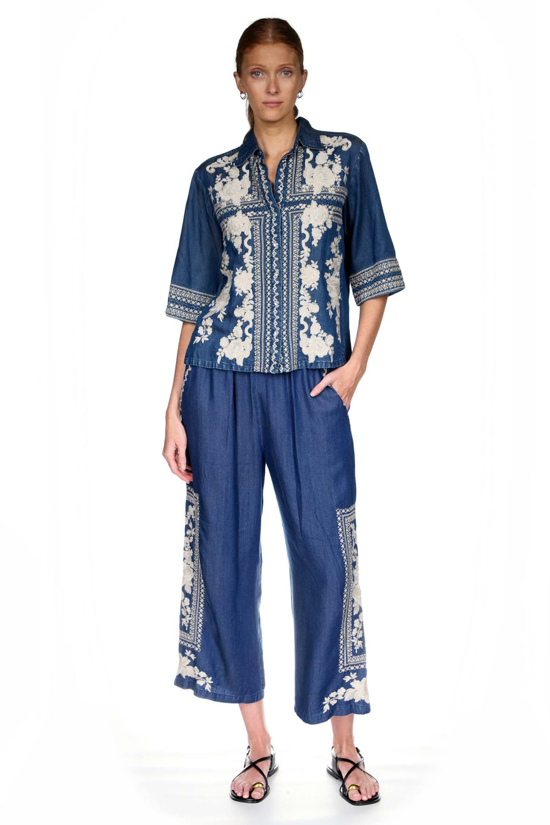 Randal Short Kimono Sleeve Shirt in Denim Blue