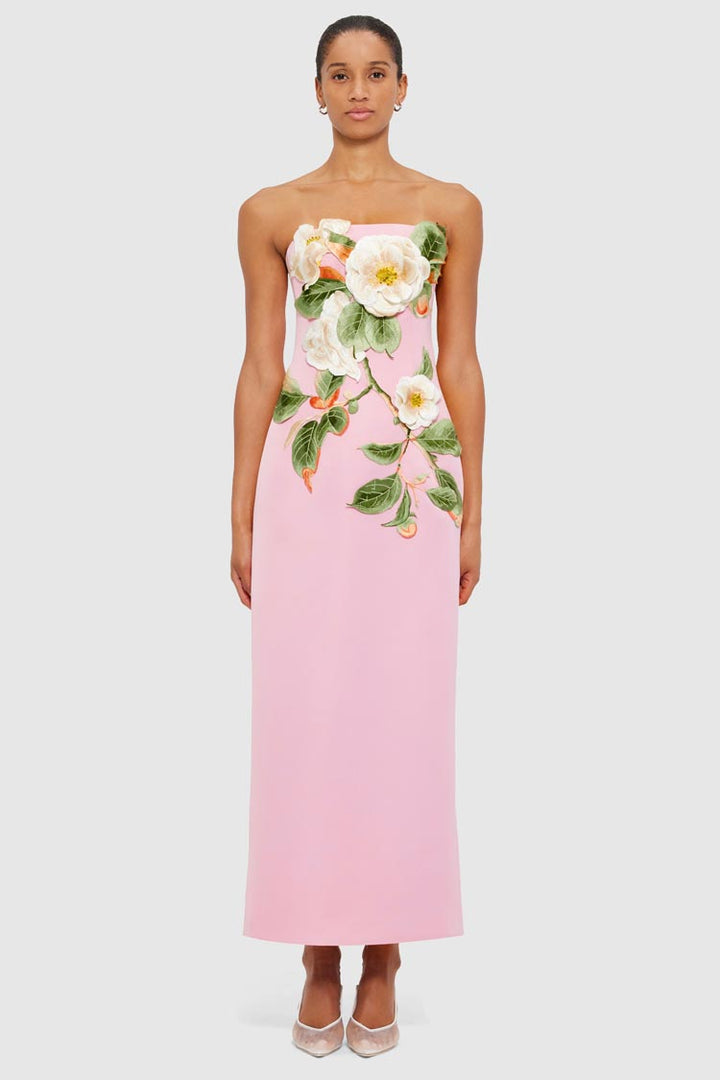 Rayna Applique Floral Bustier Maxi Dress - Camelia Print