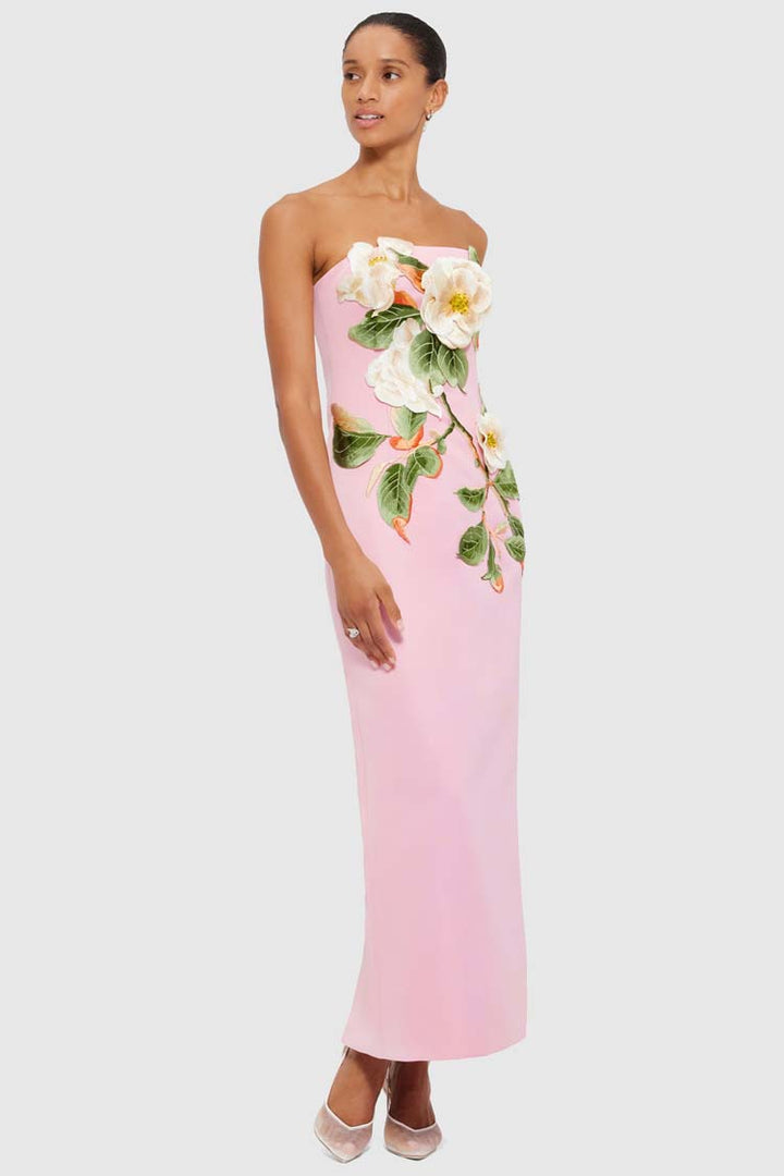 Rayna Applique Floral Bustier Maxi Dress - Camelia Print