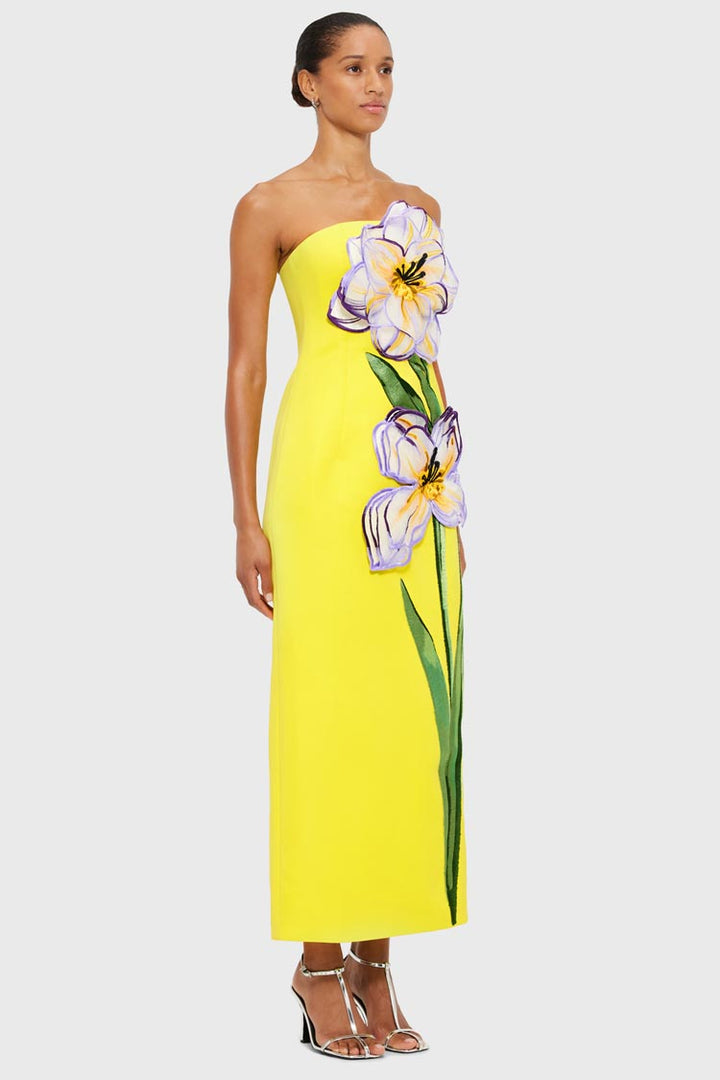 Rayna Applique Floral Maxi Dress - Iris Print in Yellow