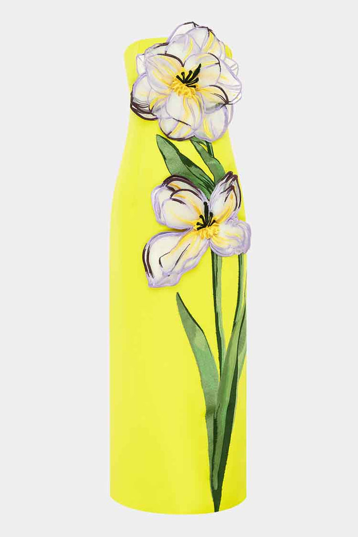 Rayna Applique Floral Maxi Dress - Iris Print in Yellow