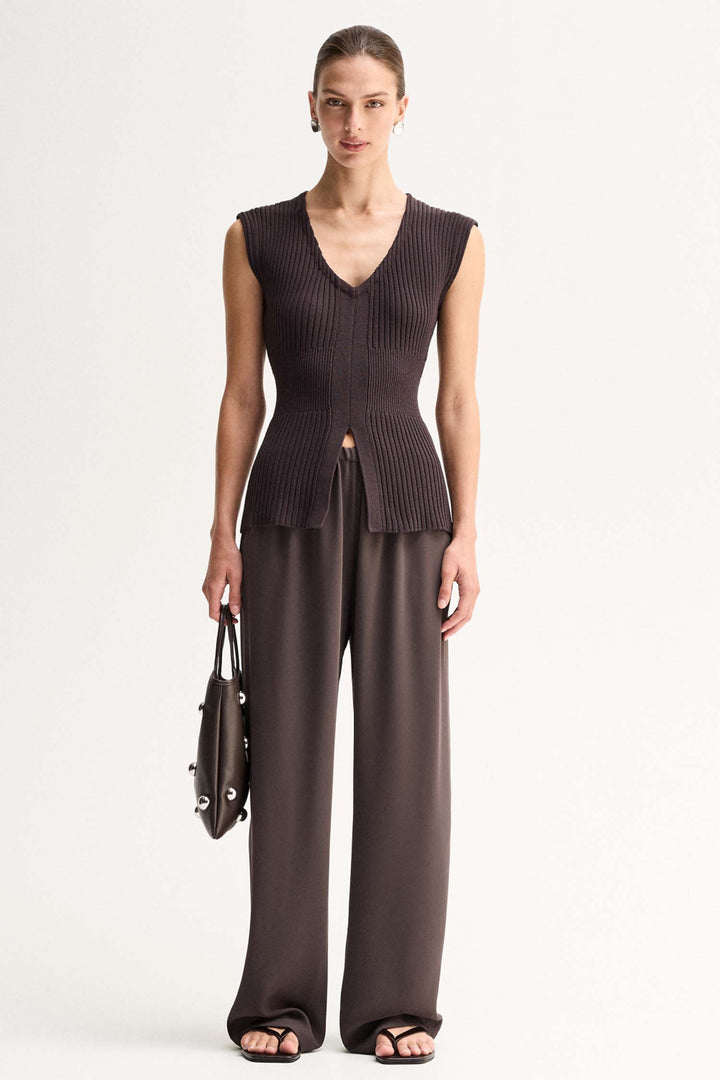 Reed Knit Top in Chocolate
