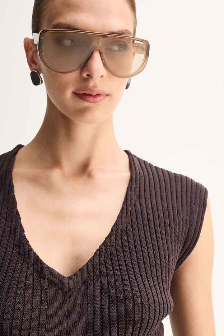 Reed Knit Top in Chocolate
