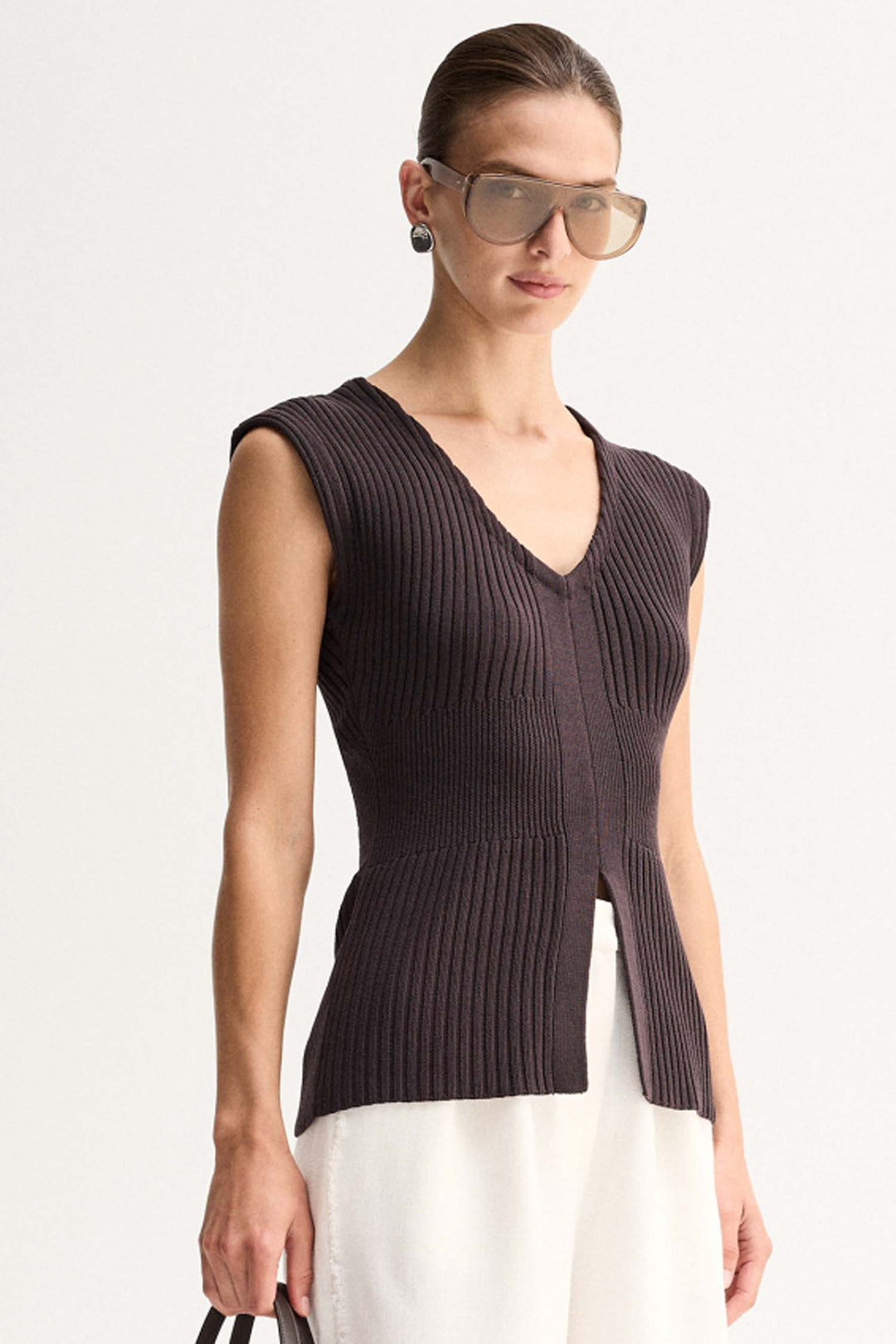 Reed Knit Top in Chocolate
