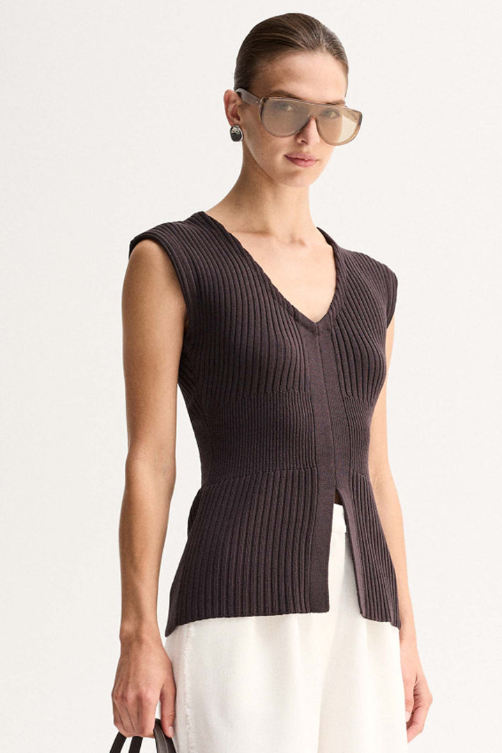 Reed Knit Top in Chocolate