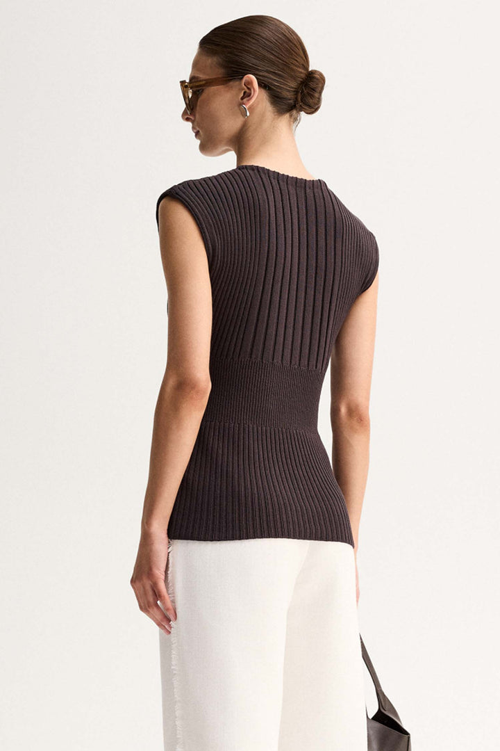 Reed Knit Top in Chocolate