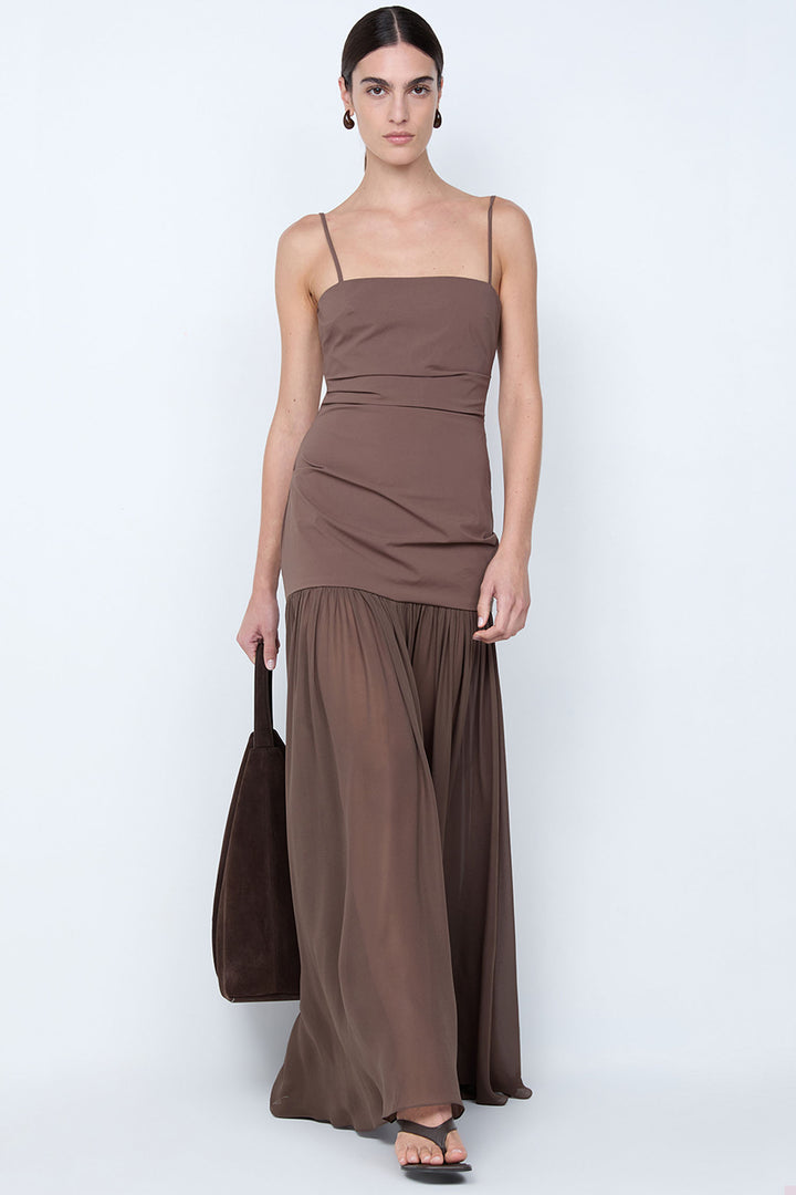 Reid Drop Waist Maxi Dress in Milk Chocolate