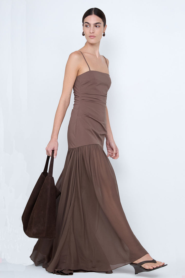 Reid Drop Waist Maxi Dress in Milk Chocolate