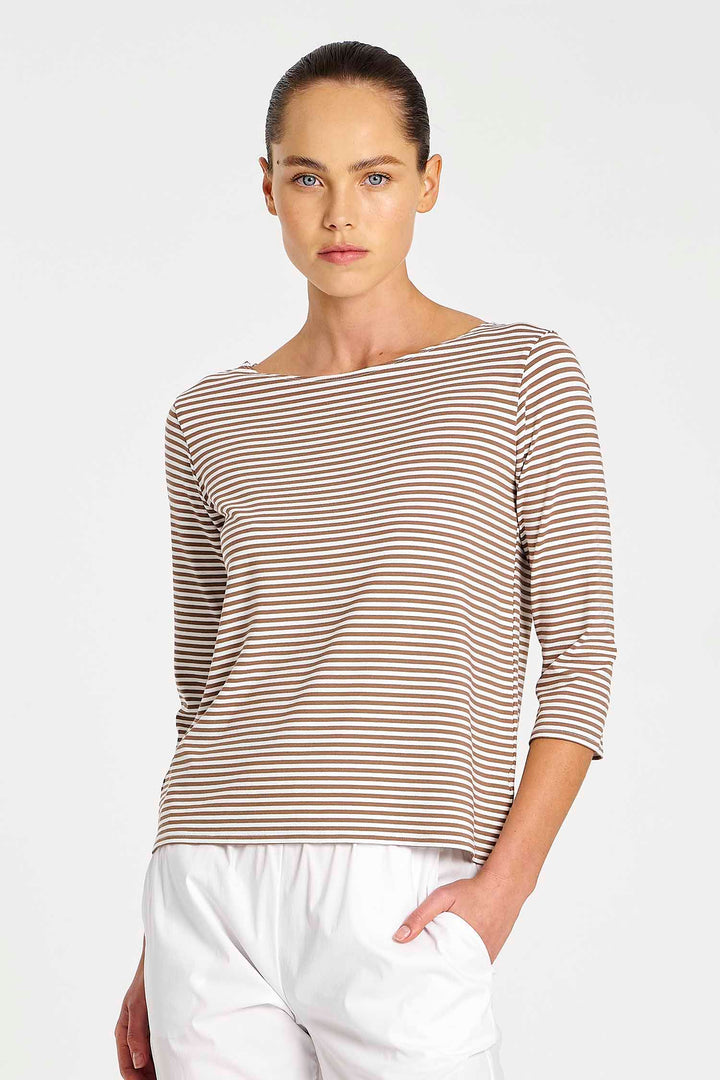 Relaxed Boat Neck in Saddle Yacht Stripe