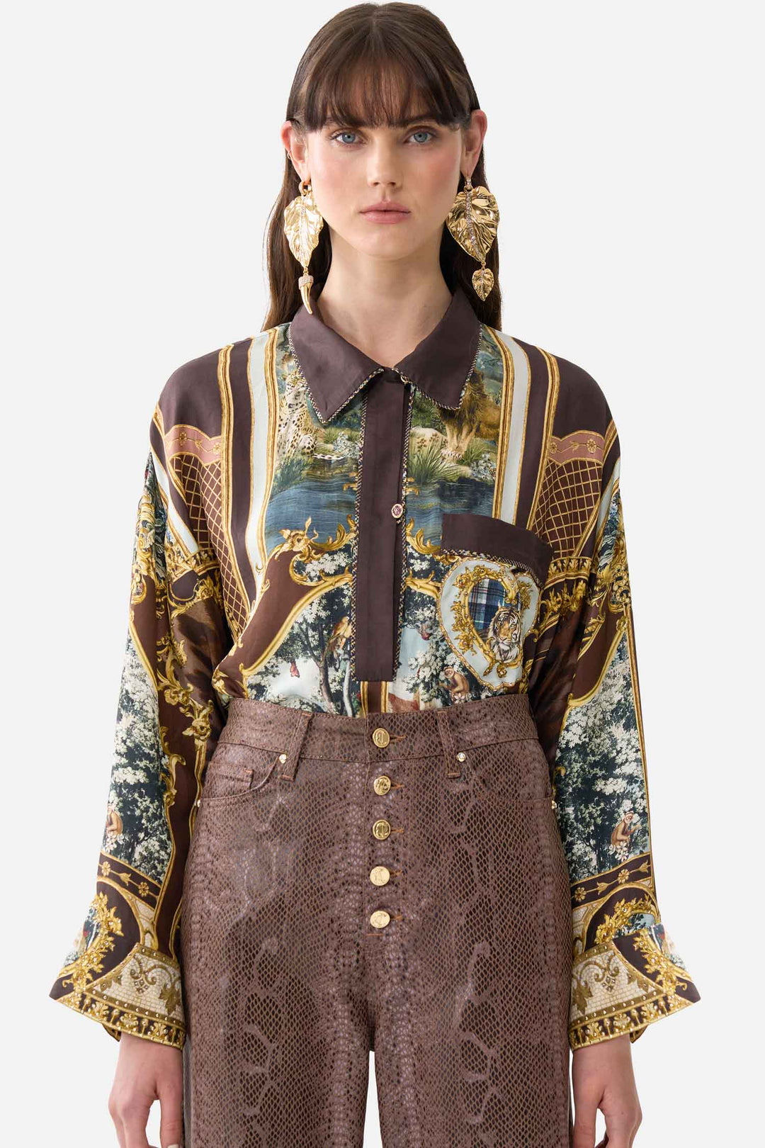 Relaxed Collared Shirt with Pocket in Animals In The Palace