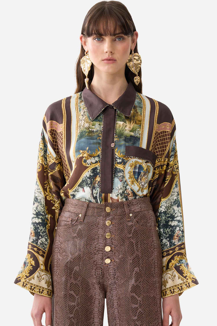 Relaxed Collared Shirt with Pocket in Animals In The Palace